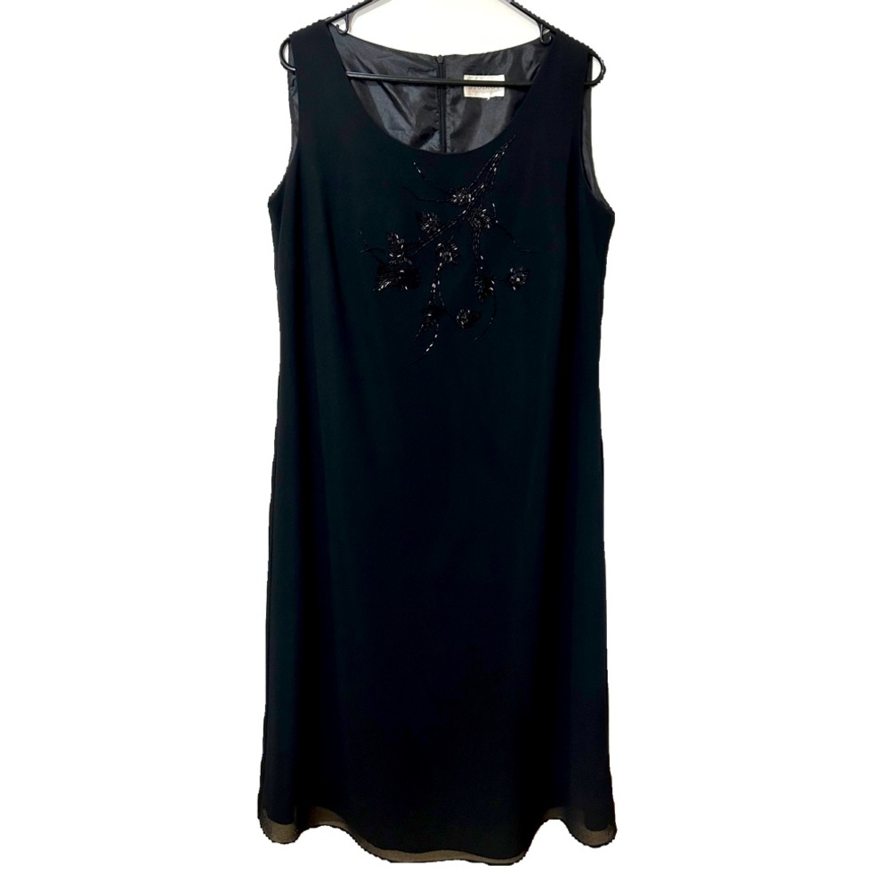 STUDIO 1 BLACK CHIFFON MIDI DRESS SLEEVELESS beaded front 22 inches bust 44 L